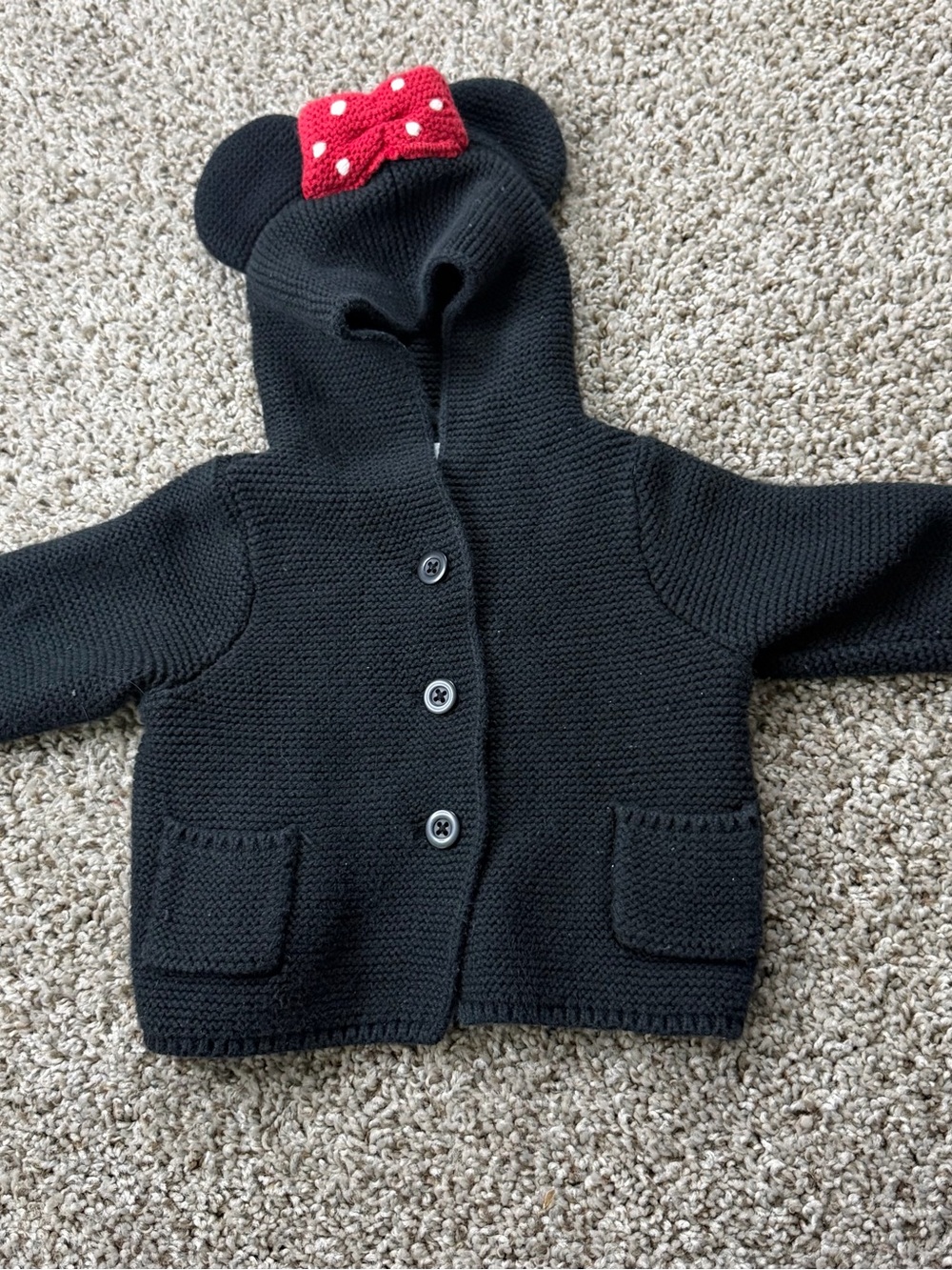 Baby Gap Disney Baby Minnie Mouse Hooded Knit Cardigan Sweater Black 0-3 Months